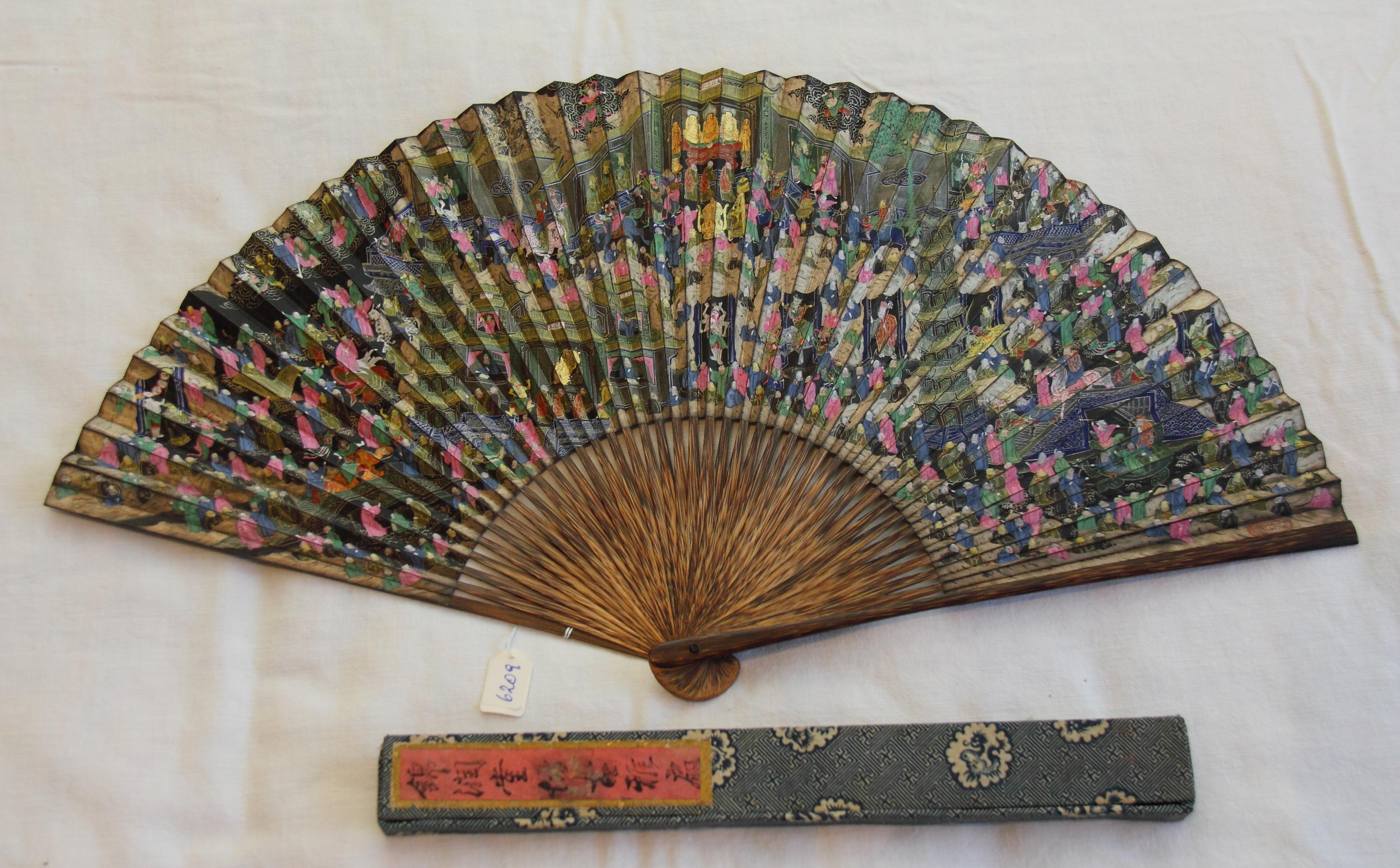 FAN WITH GENRE SCENES AND FAN FROM SHU LIAN JI WITH VIEWS OF THE WEST LAKE AND BUDDHIST TEMPLES. - Image 3 of 14