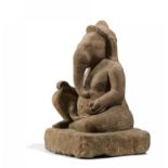 VERY RARE SITTING GANESHA. Origin: Khmer. Dynasty: Baphuon period (1010-1080). Date: 11th c.