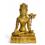 RARE AND LARGE FIGURE OF BODHISATTVA PADMAPANI. Origin: Tibet/Nepal. Date: Around 1900. Technique: