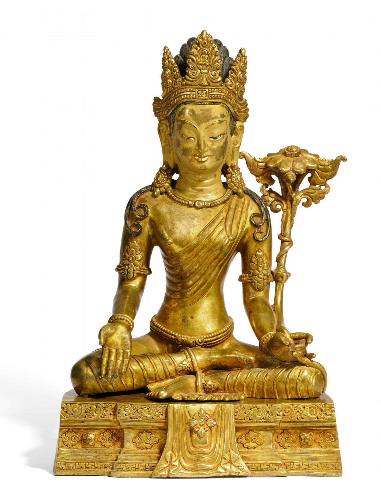 RARE AND LARGE FIGURE OF BODHISATTVA PADMAPANI. Origin: Tibet/Nepal. Date: Around 1900. Technique: