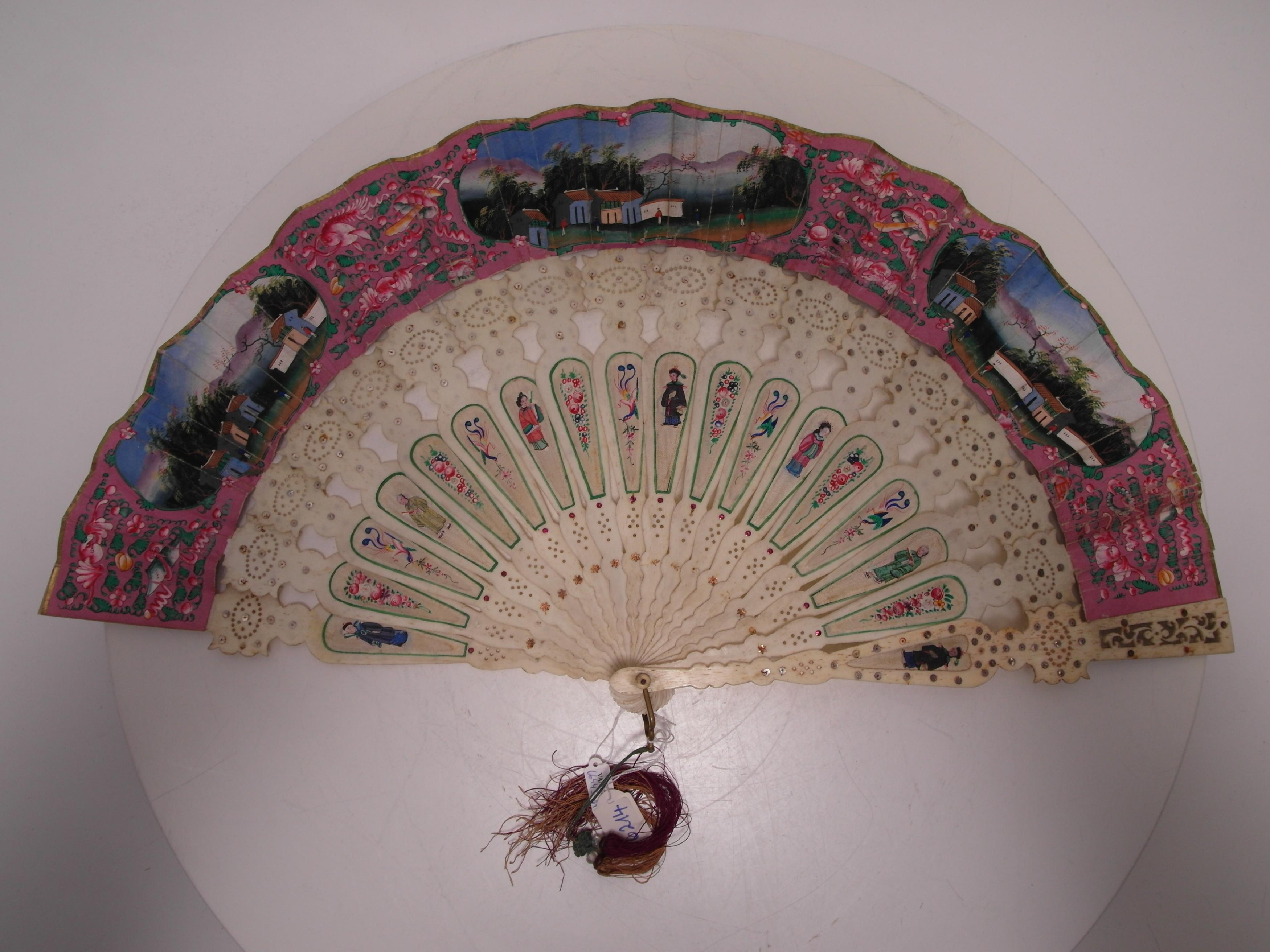 FAN WITH GENRE SCENES AND FAN FROM SHU LIAN JI WITH VIEWS OF THE WEST LAKE AND BUDDHIST TEMPLES. - Image 14 of 14