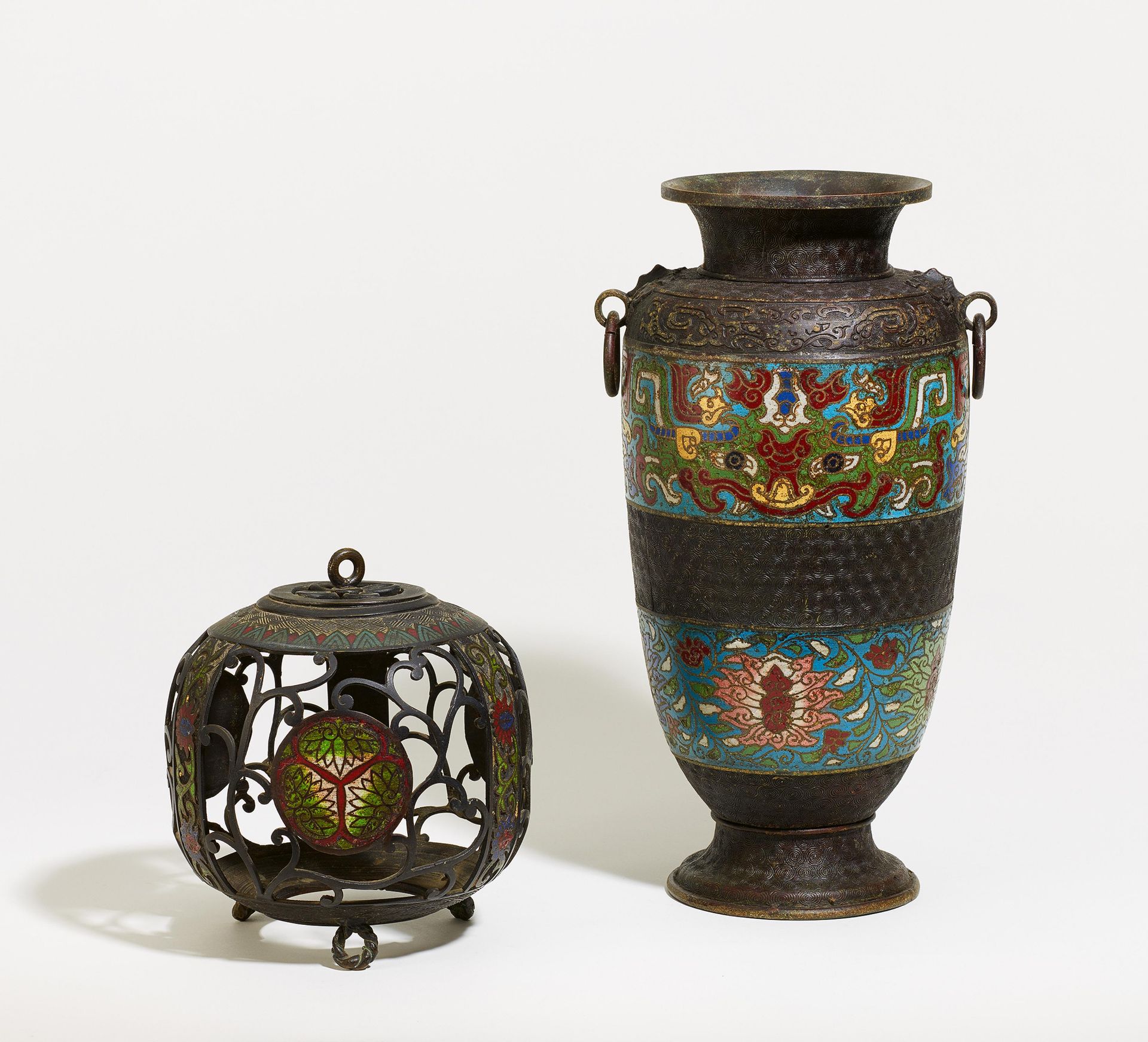 VASE AND LANTERN. Origin: Japan. Dynasty: Meiji period (1868-1912). Date: Ca. 1900. Technique: