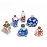 SIX SNUFFBOTTLE IN PORCELAIN. Origin: China. Dynasty: Qing dynasty (1644-1912). Date: 18th-19th c.