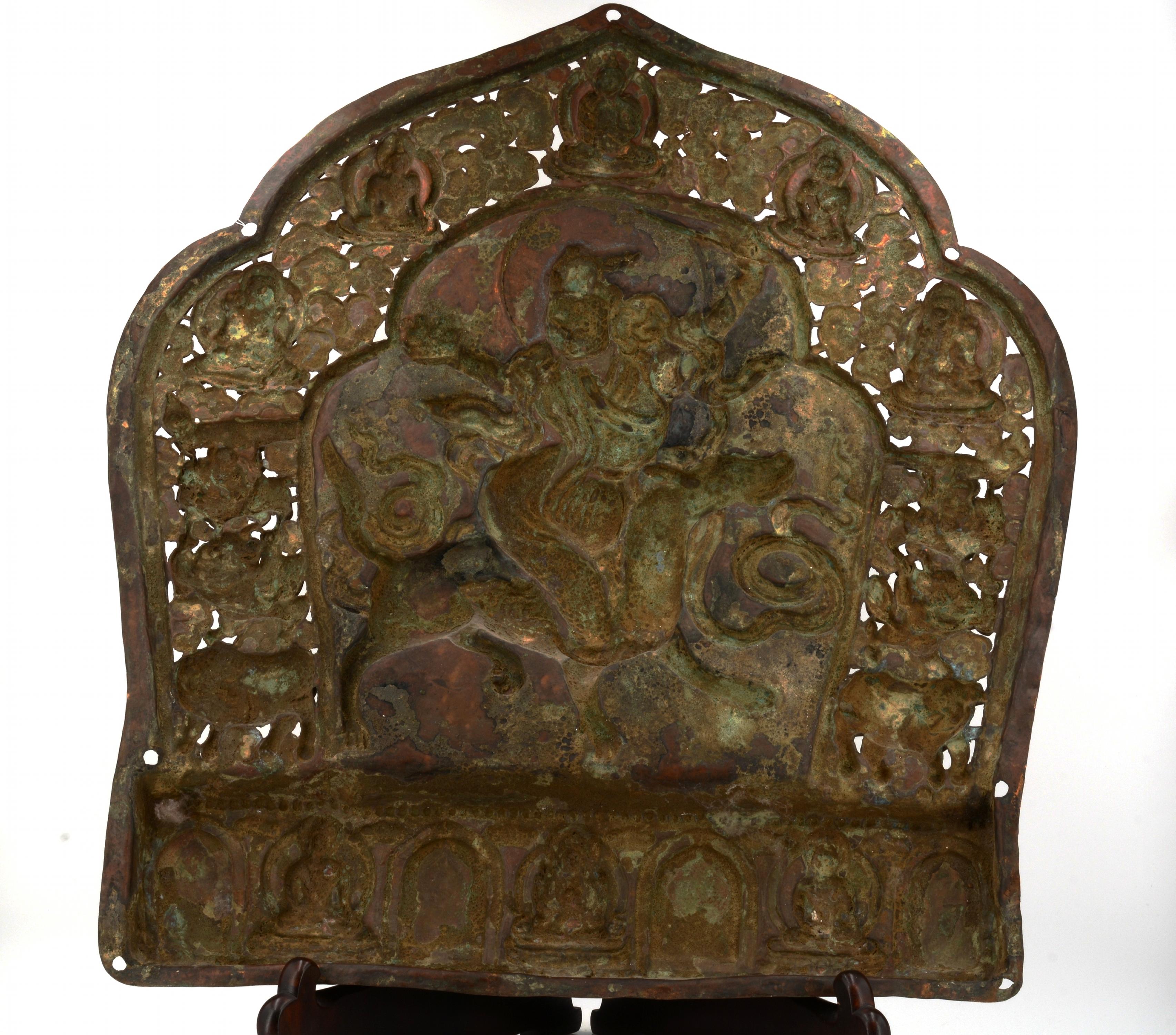 IMPORTANT RELIEF WITH FEMALE DEITY RIDING ON A WOLF. Origin: Tibet. Date: 18th c. Technique: - Image 2 of 8