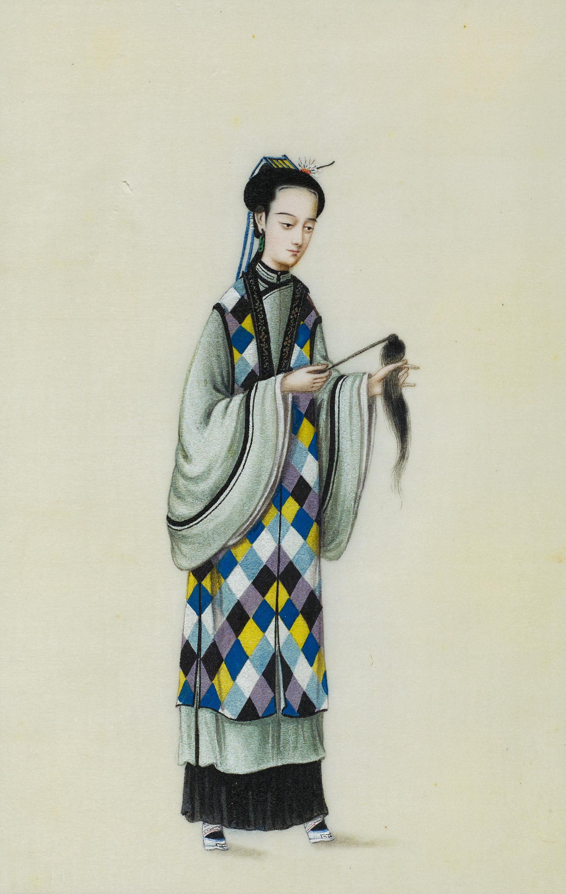 PAIR OF PAINTINGS OF DAOIST NUN AND MONK. Origin: China. Dynasty: Late Qing dynasty. Date: 1st - Image 2 of 3