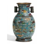 RARE CLOISONNÉ-VASE IN HU SHAPE. Origin: China. Dynasty: Ming dynasty. Date: 17th c. Technique: