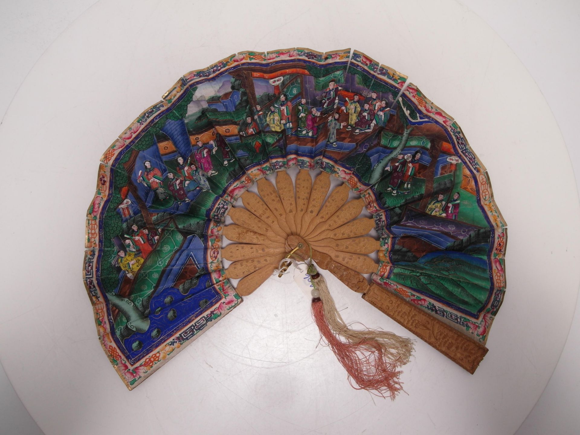 TWO FANS WITH GENRE SCENES, LANDSCAPES AND FLOWERS. Origin: China. Dynasty: Qing dynasty. Date: - Bild 5 aus 11