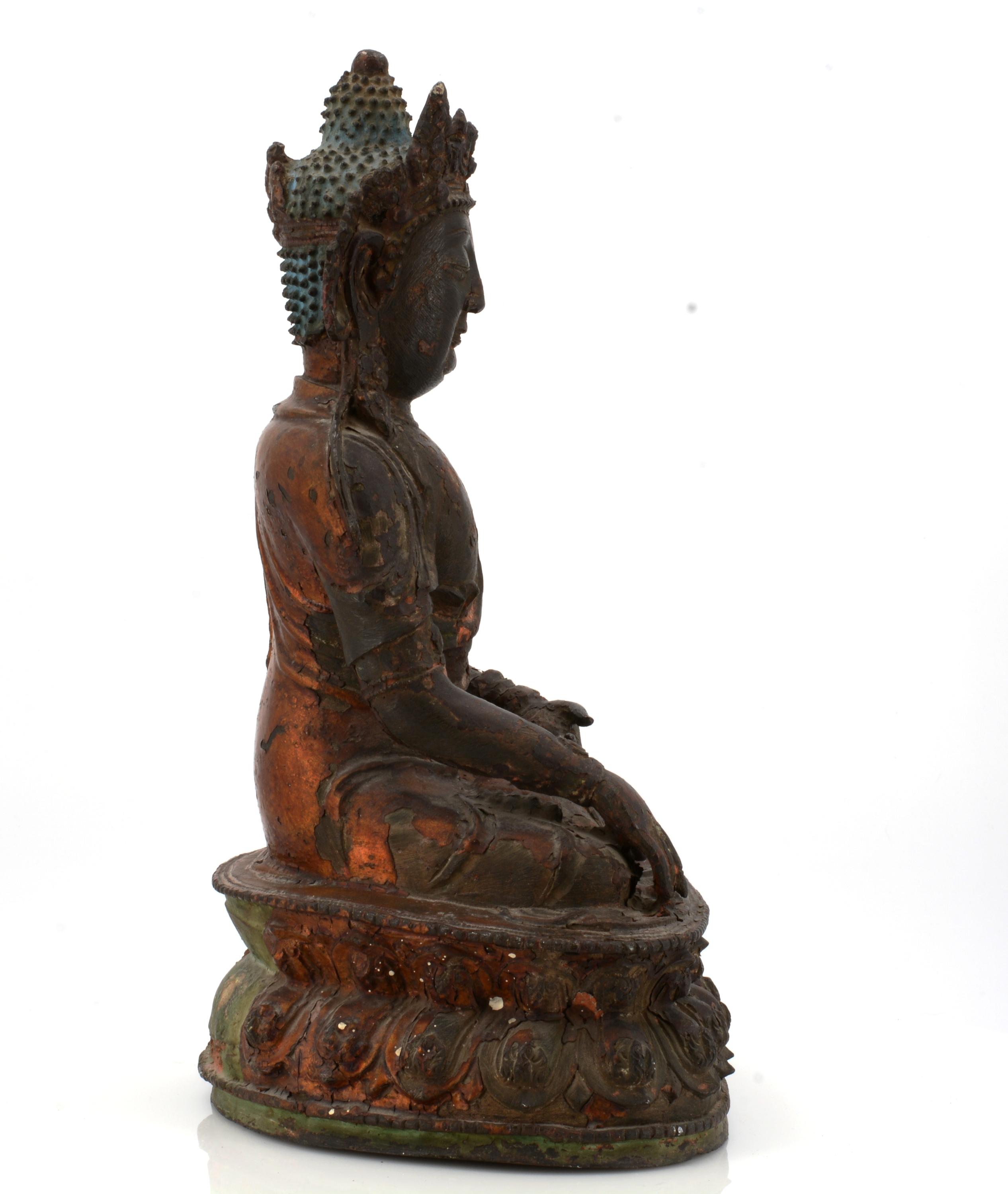 BUDDHA IN BHUMISPARSA MUDRA. Origin: China. Date: 16th/17th c. Technique: Bronze with lacquer - Image 9 of 11