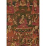 THANGKA OF BUDDHA SHAKYAMUNI WITH THE SEVENTH DALAI LAMA. Origin: Tibet. Date: 18th c. Technique: