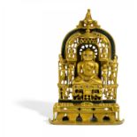 TIRTANKHARA SHRINE. Origin: India. Jain. Date: 15th c. Technique: Gold colored bronze, inlays from