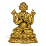 LAMA WITH HIS HANDS IN TEACHING GESTURE. Origin: Tibet. Date: 17th-18th c. Technique: Fire gilt