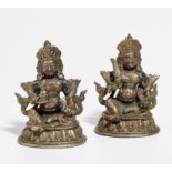 TWO WORLD PROTECTORS: VIRUDHAKA AND VIRUPAKSHA. Origin: Tibet/Nepal. Technique: Rare silvered bronze