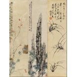 Title: Three paintings with flowers and plants. Origin: China. Date: 19th-20th c. Description: a)
