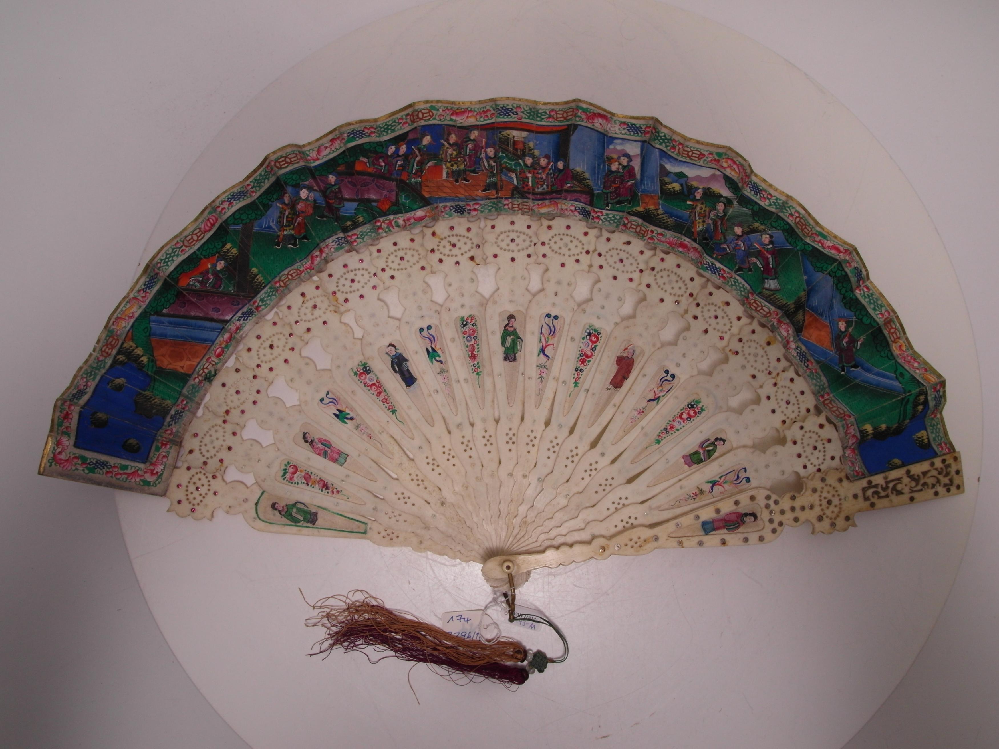 FAN WITH GENRE SCENES AND FAN FROM SHU LIAN JI WITH VIEWS OF THE WEST LAKE AND BUDDHIST TEMPLES. - Image 13 of 14