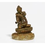 SMALL FIGURE OF SAMANTABHADRA IN YABYUM. Origin: Tibet/Nepal. Technique: Old bronze with fire