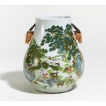 HU VASE WITH THE HUNDRED DEER AMIDST PINES. Origin: China. Technique: Porcelain painted in famille