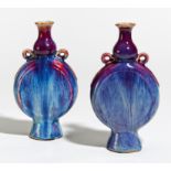 PAIR OF PILGRIM BOTTLE VASES WITH GOURD-SHAPED NECK. Origin: China. Date: 20th c. Technique: