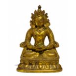 BUDDHA AMITAYUS. Origin: Tibet. Date: Ca. 19th c. Technique: Bronze with residue of gilding and