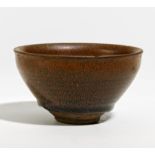 TEA BOWL WITH DARK HARE'S FUR GLAZE. Origin: China. Technique: Dark stoneware, glazed iron brown