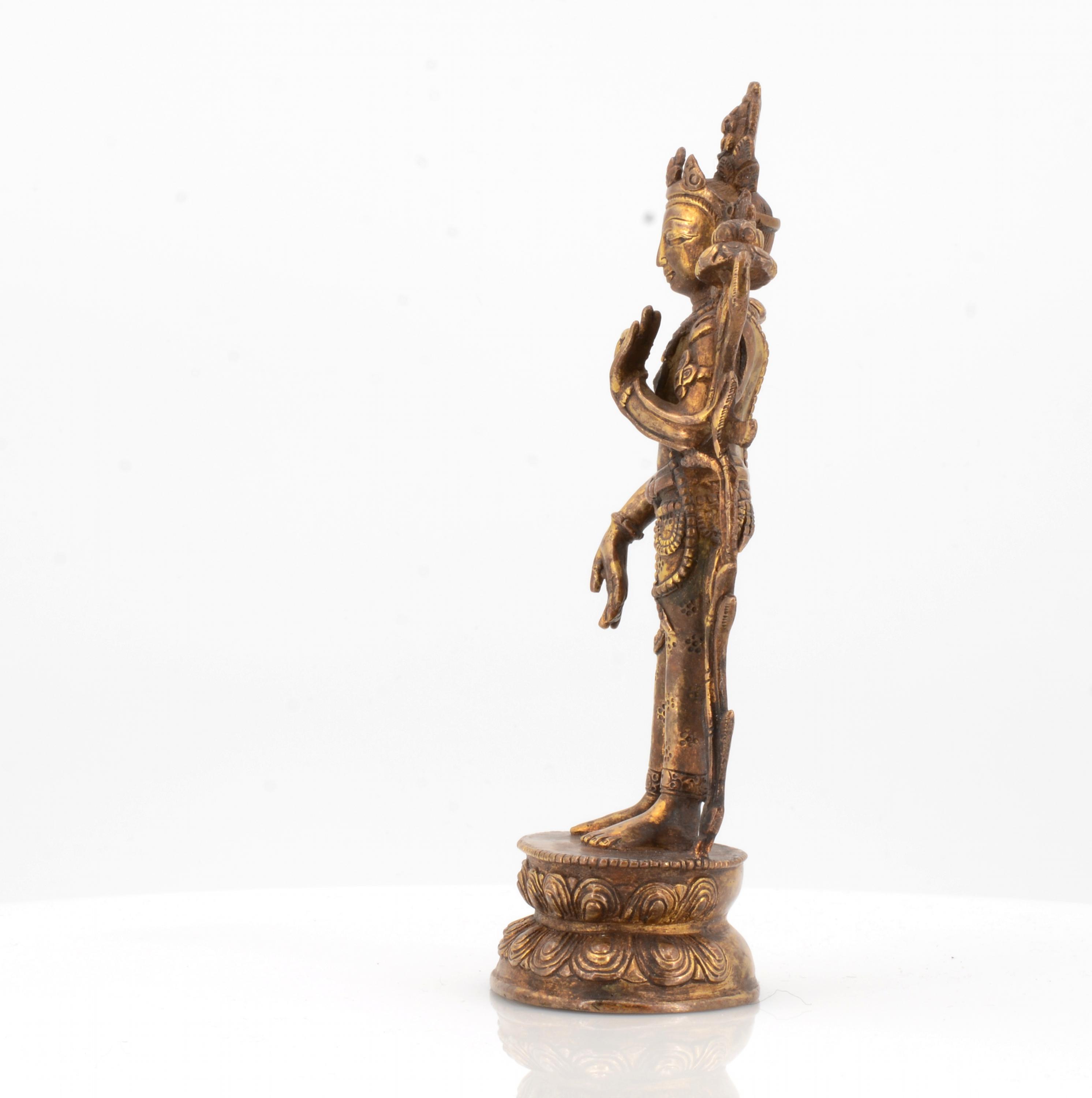 BODHISATTVA PADMAPANI. Origin: Tibet. Date: Sculpture in Pala style. Technique: Bronze with - Image 3 of 6