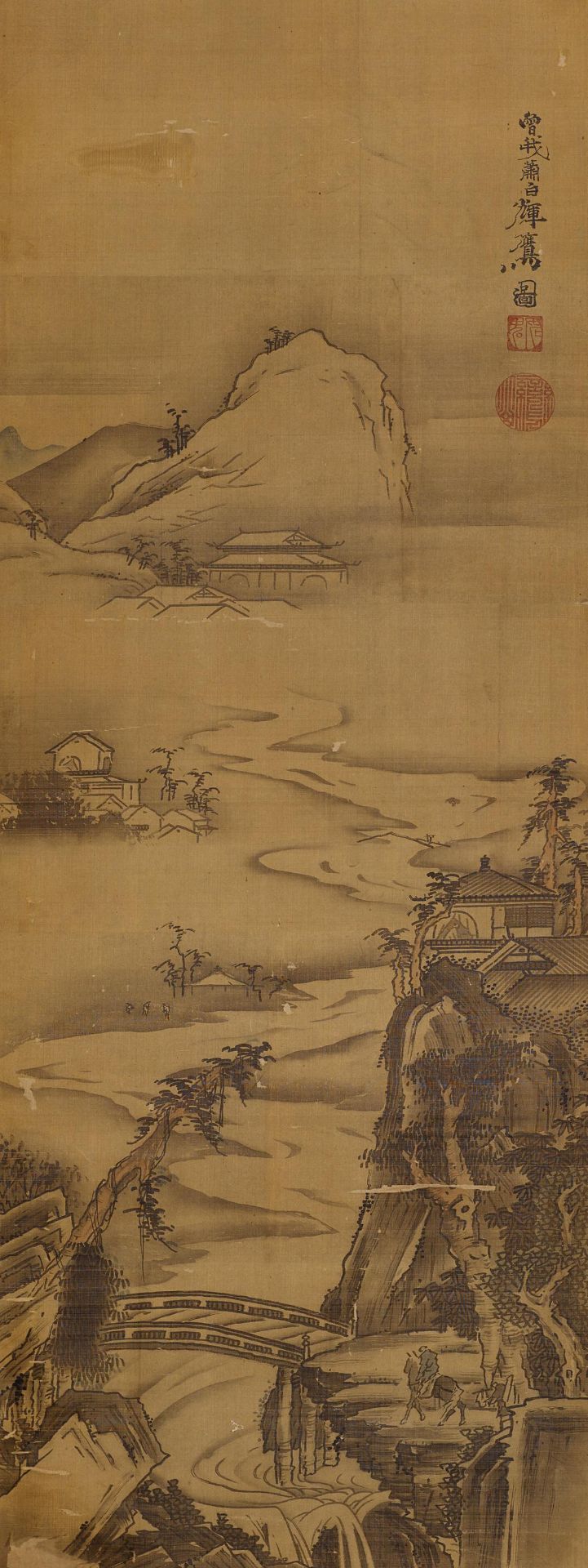 FOUR HANGING SCROLLS WITH LANDSCAPES AND FLOWERS. Origin: Japan. Dynasty: Edo to Meiji period. Date: - Bild 2 aus 5