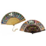 TWO FANS WITH GENRE SCENES, LANDSCAPES AND ANIMALS. Origin: China. Dynasty: Qing dynasty. Date: