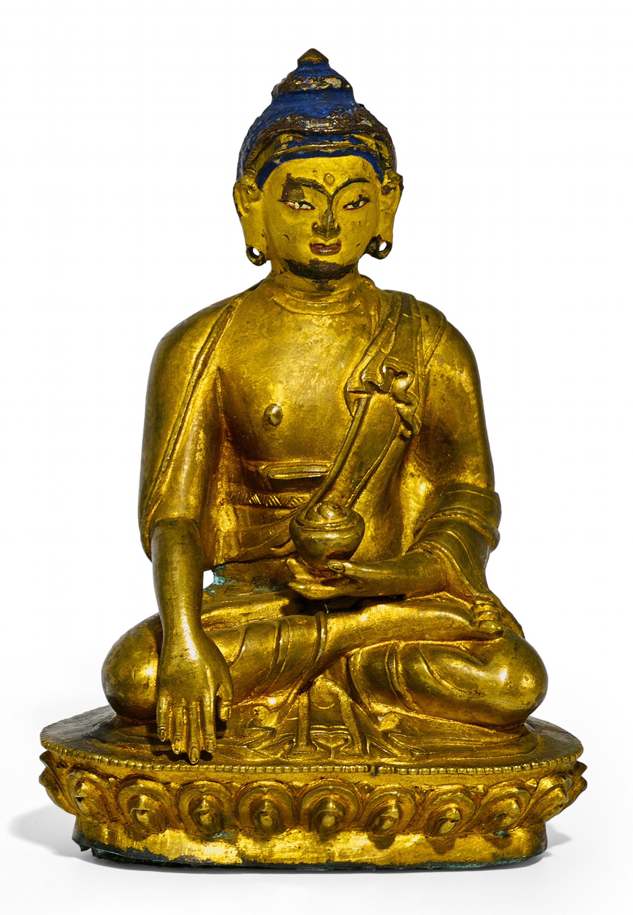 BUDDHA SHAKYAMUNI WITH ALM BOWL. Origin: Tibet. Date: 18th/19th c. Technique: Old, fire gild bronze.