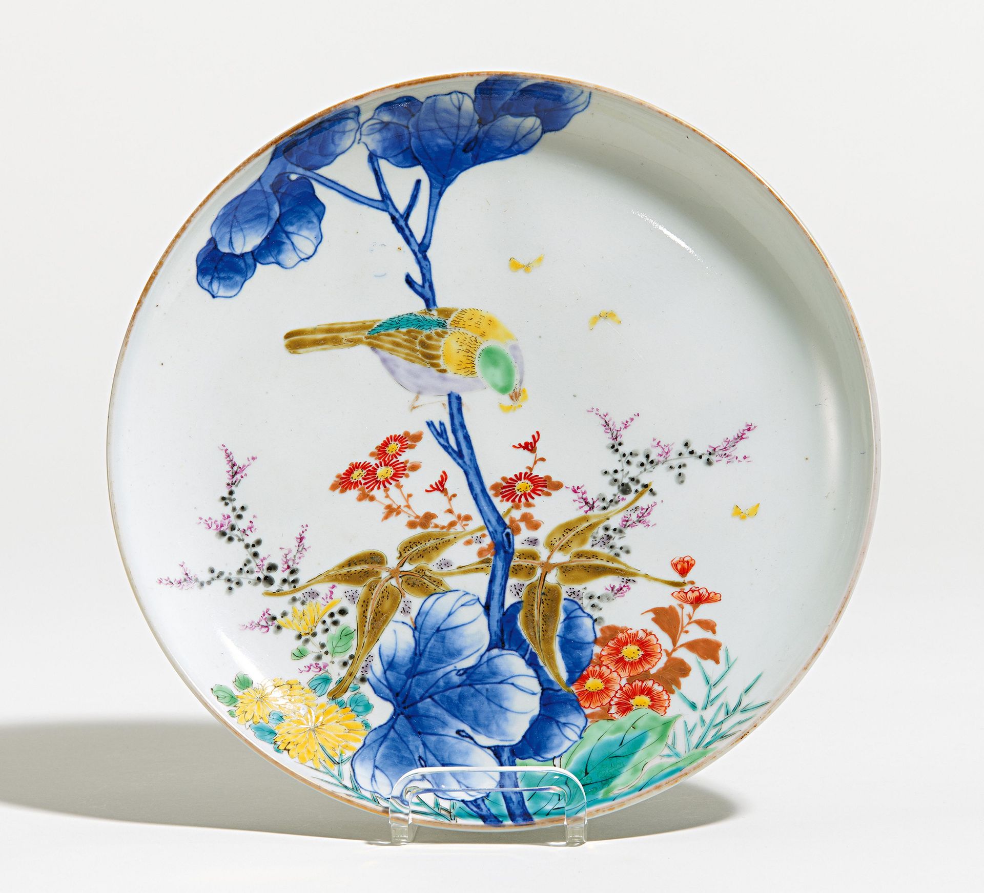 DISH WITH SONGBIRD AND FLOWERS. Origin: Japan. Date: 19th-20th c. Technique: Kakiemon porcelain