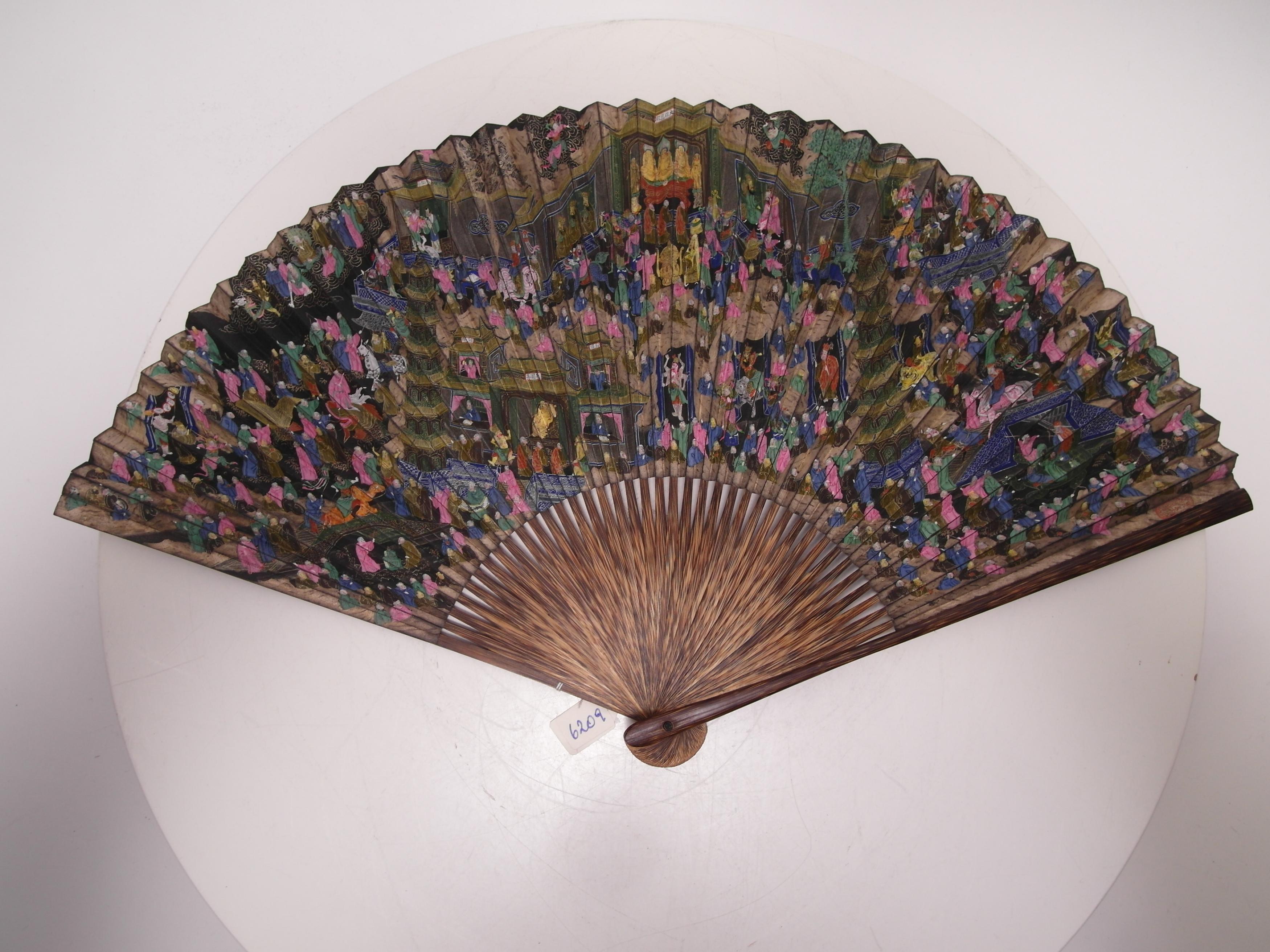 FAN WITH GENRE SCENES AND FAN FROM SHU LIAN JI WITH VIEWS OF THE WEST LAKE AND BUDDHIST TEMPLES. - Image 8 of 14