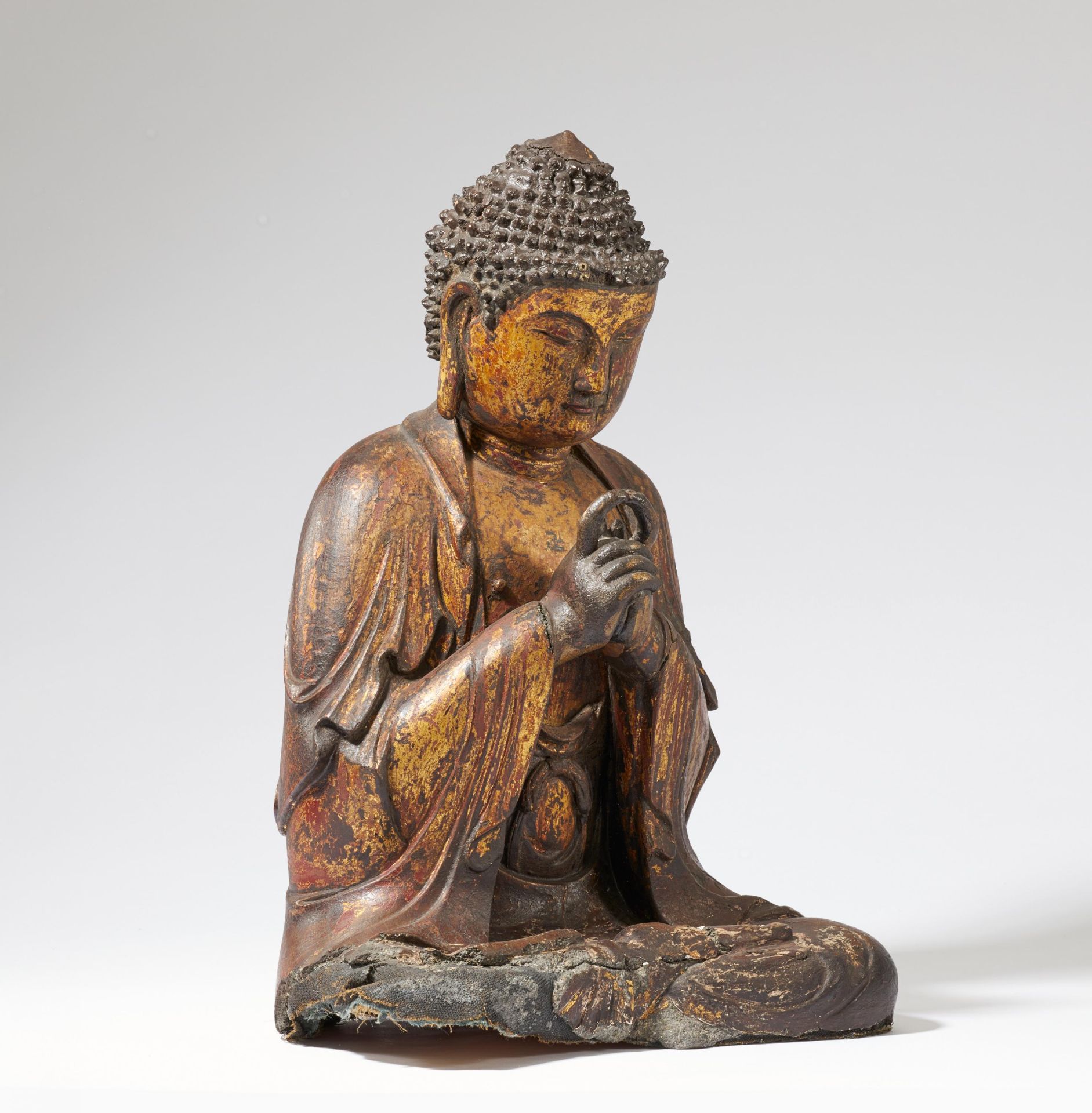 RARE AND IMPORTANT BUDDHA AMITABHA. Origin: Korea. Date: 14th-16th c. Technique: Dry lacquer with - Bild 3 aus 3