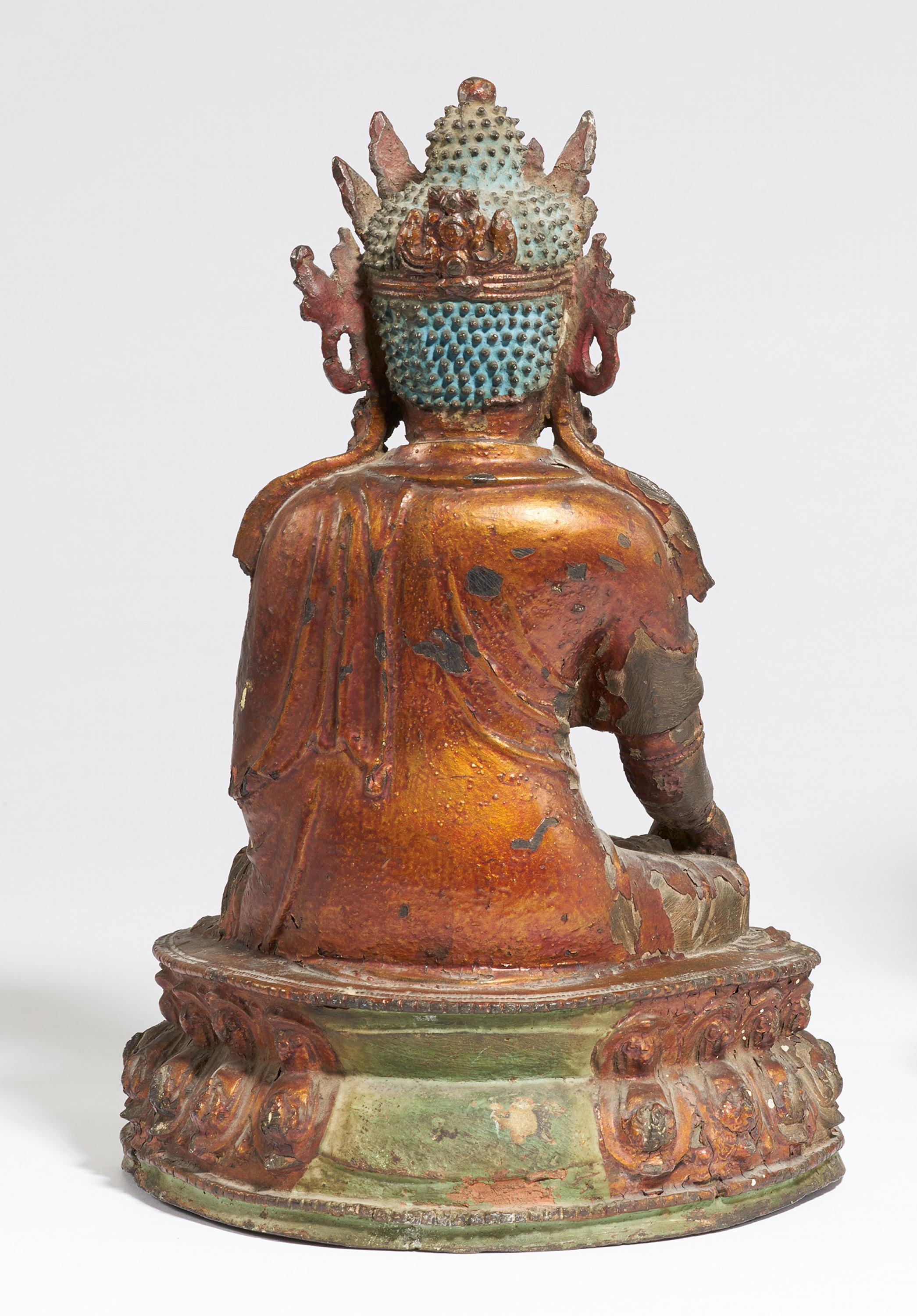 BUDDHA IN BHUMISPARSA MUDRA. Origin: China. Date: 16th/17th c. Technique: Bronze with lacquer - Image 2 of 11