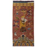 PILLAR CARPET WITH LAMA WITH SHELL TRUMPET. Origin: China. Gansu. Dynasty: Qing dynasty. Date: Mid