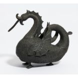 AQUAMANILE IN DRAGON SHAPE WITH WINGS AND ON THREE FEET. Origin: Mughal India. Date: 19th-beg.