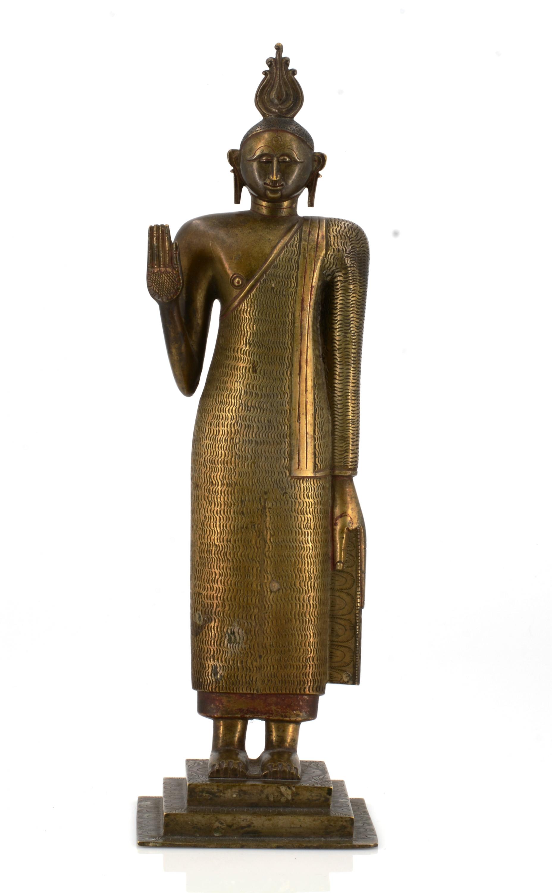 STANDING BUDDHA IN ABHAYA MUDRA. Origin: Sri Lanka/Ceylon. Dynasty: Kandy. Date: 19th c. - Image 2 of 10