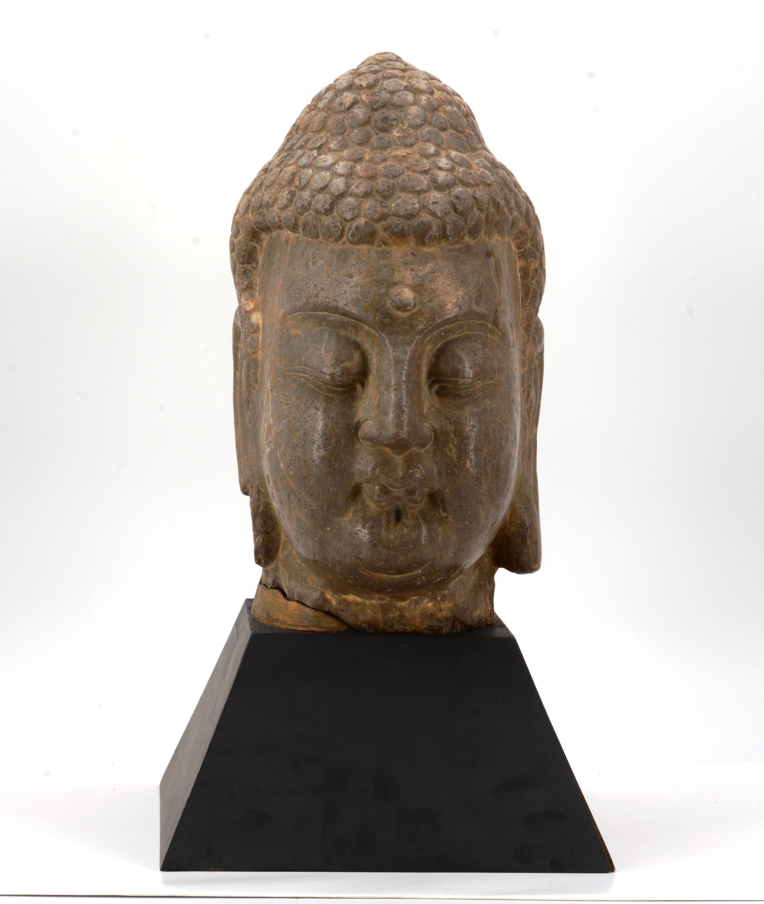 IMPORTANT LARGE HEAD OF A BUDDHA. Origin: China. Dynasty: Northern Qi/early Sui dynasty. Date: 6th - Image 3 of 6