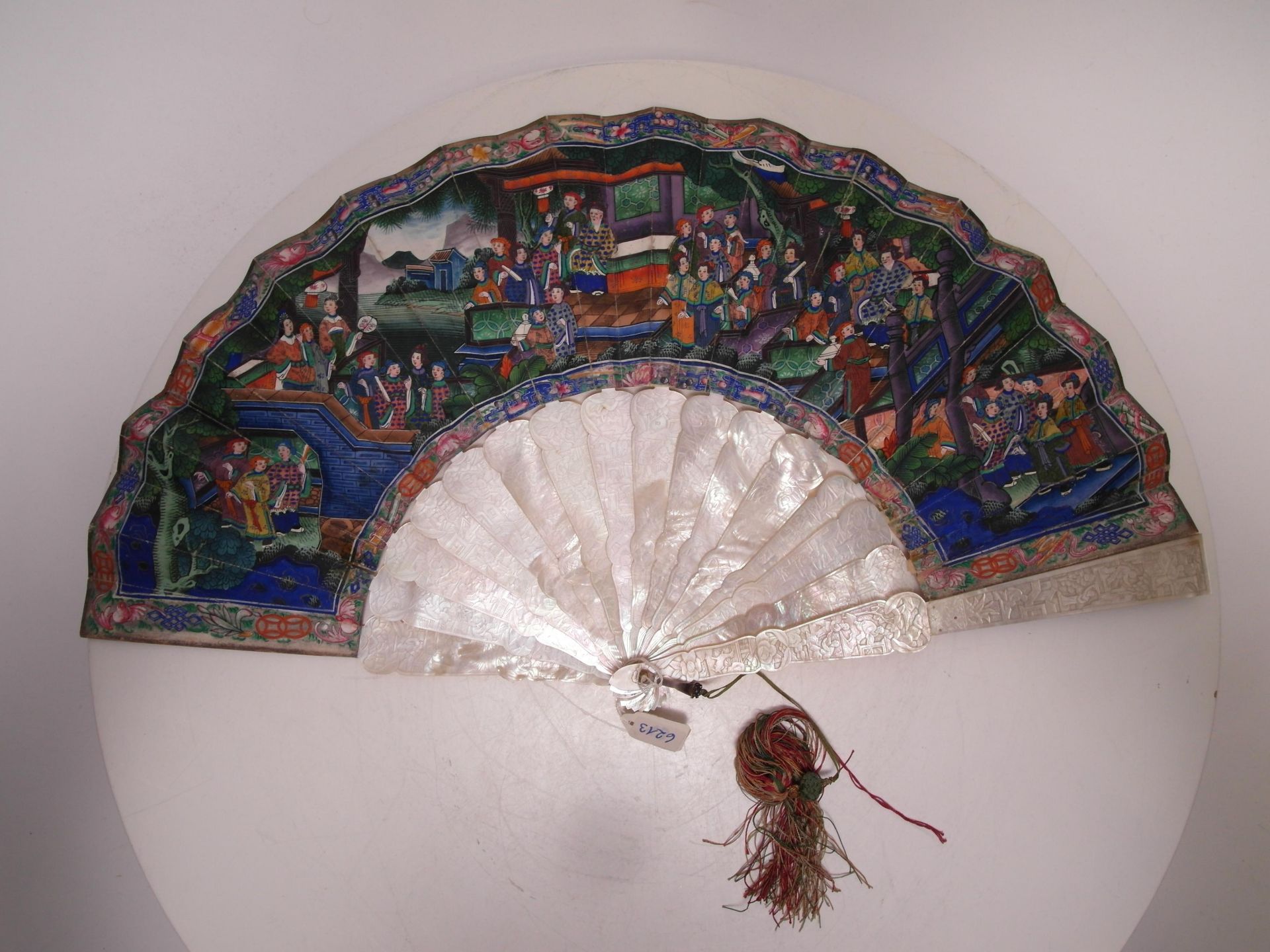 TWO FANS WITH GENRE SCENES, LANDSCAPES AND FLOWERS. Origin: China. Dynasty: Qing dynasty. Date: - Bild 8 aus 11