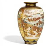 LARGE SATSUMA VASE WITH SAMURAI AND LADIES. Origin: Japan. Kyôto. Dynasty: Meiji period (1868-1912).