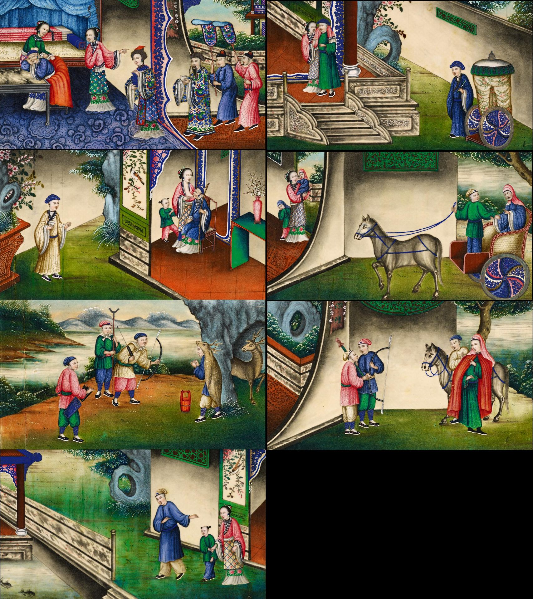 SEVEN SCENES FROM THE 24 PARAGONS OF FILIAL PIETY. Origin: China. Dynasty: Late Qing dynasty.