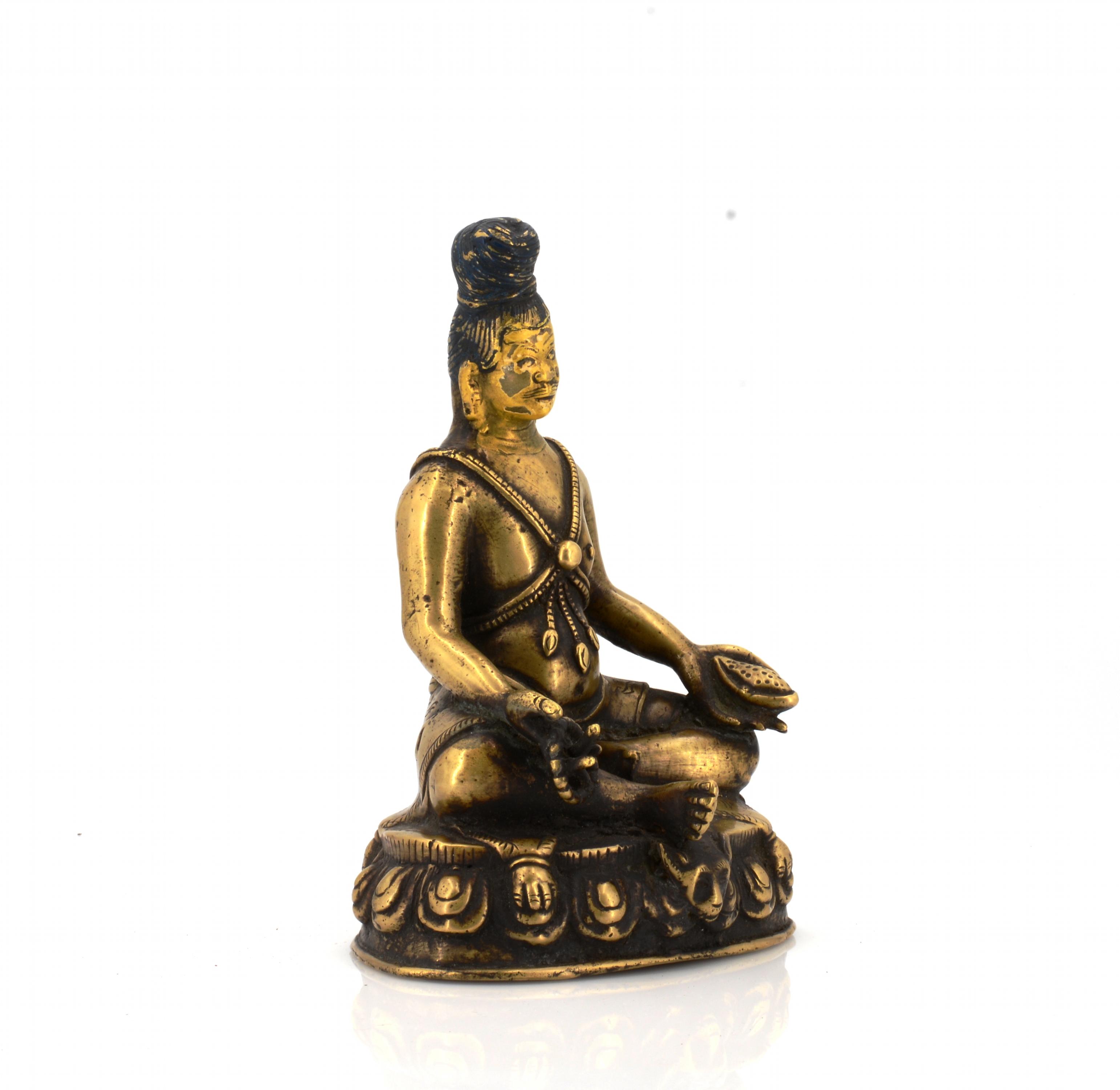 MAHASIDDHA, SITTING WITH PRAYER BEADS AND KAPALA. Origin: Himalaya region. Technique: Old fire - Image 10 of 11