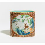 SMALL BRUSH POT WITH GOATS AND DEER. Origin: China. Date: Republic period (1912-1949). Technique: