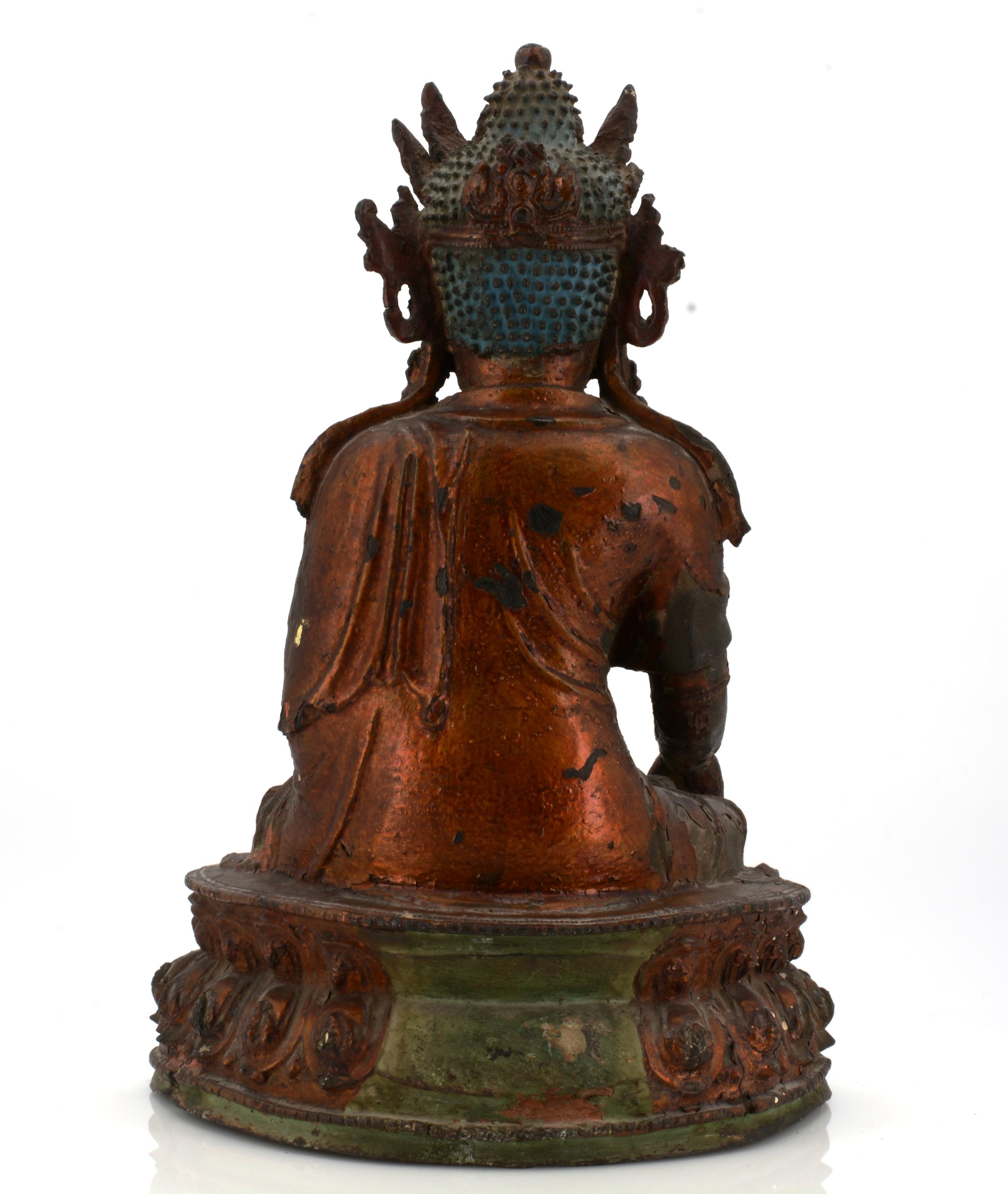 BUDDHA IN BHUMISPARSA MUDRA. Origin: China. Date: 16th/17th c. Technique: Bronze with lacquer - Image 7 of 11