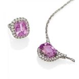 KUNZITE-DIAMOND-SET. Origin: Germany. Date: ca. 1960. Material: 585/- white gold. Total Weight: 42.0