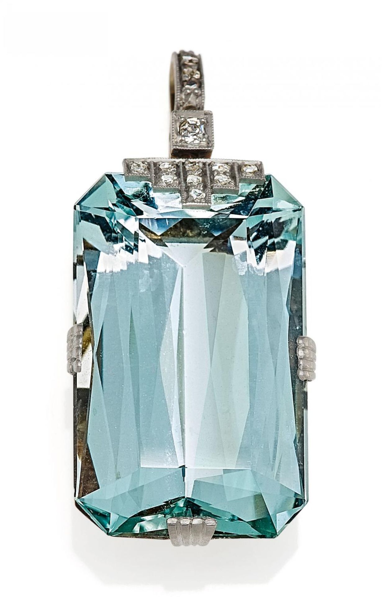 AQUAMARINE-PENDANT. Origin: Germany. Date: 1930s. Material: Platinum, 585/- yellow gold plated,