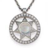 ALBAN SCHARNERMunichMoonstone-Diamond-Pendant Necklace. Material: Pendant platinum, necklace 750/-