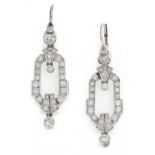 DIAMOND-EAR PENDANTS. Date: 1920s. Material: 585/- white gold, tested. Total Weight: ca. 6,5 g.