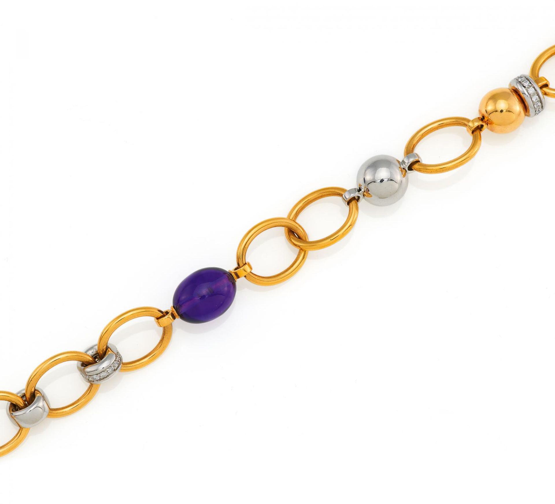 AMETHYST-DIAMOND-BRACELET. Origin: Germany. Date: 2000s. Material: 750/- white- and rose gold. Total