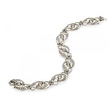 DIAMOND-BRACELET. Origin: France. Date: 1930s. Material: Platinum, with mark. Total Weight: ca. 19,5