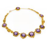 AMETHYST-NECKLACE. Origin: France. Material: 585/- yellow gold. Total Weight: ca. 60,0 g.