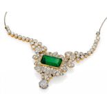 GEMSTONE-DIAMOND-PENDANT NECKLACE. Material: Platinum, 750/- yellow gold. Total Weight: 35,5 g.