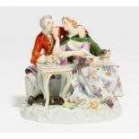 PORCELAIN GROUP OF FREEMASON AND LADY WITH PUG. Meissen. Maker/Designer: Model J.J. Kaendler.